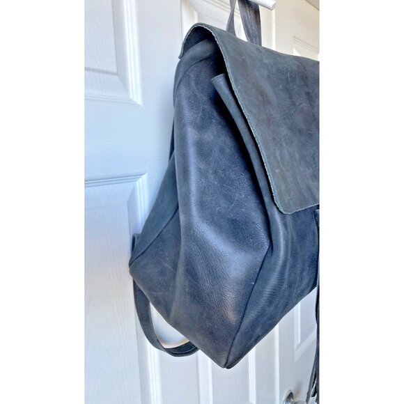 Hide & Drink  Stone Blue Leather Drawstring Bucket bag Backpack EUC - Picture 4 of 14